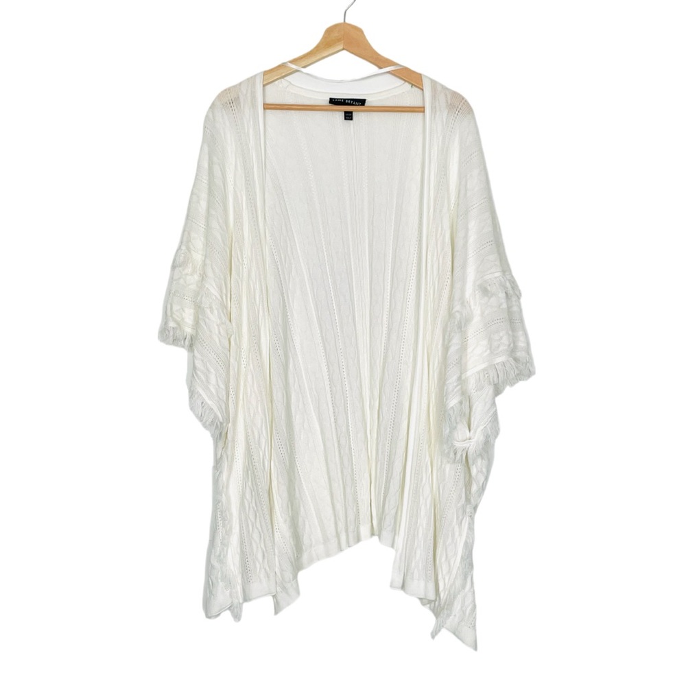 Lane Bryant Short-Sleeve Open-Front Fringe Swim Cover up White Fits 14 thru 20